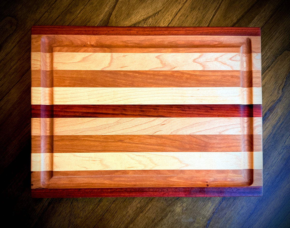Maple, Cherry & Padauk Edge-Grain Cutting Board - 14”x10”x1-1/2”