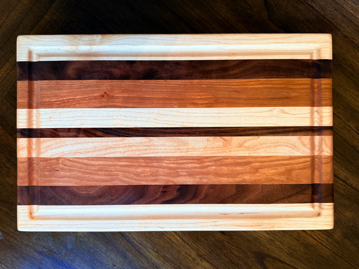 Maple, Cherry & Walnut Edge-Grain Cutting Board - 17”x11”x1-1/2”
