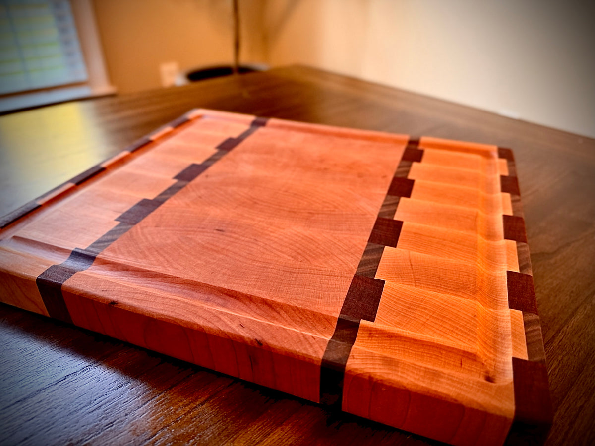 Cherry and Maple End Grain Cutting Board - 14”x12-1/2”x1-1/2”