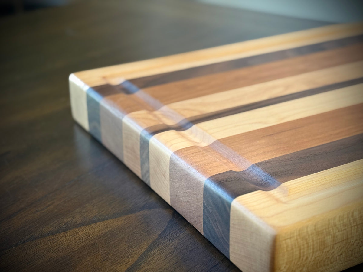 Maple, Cherry & Walnut Edge-Grain Cutting Board - 17”x11”x1-1/2”