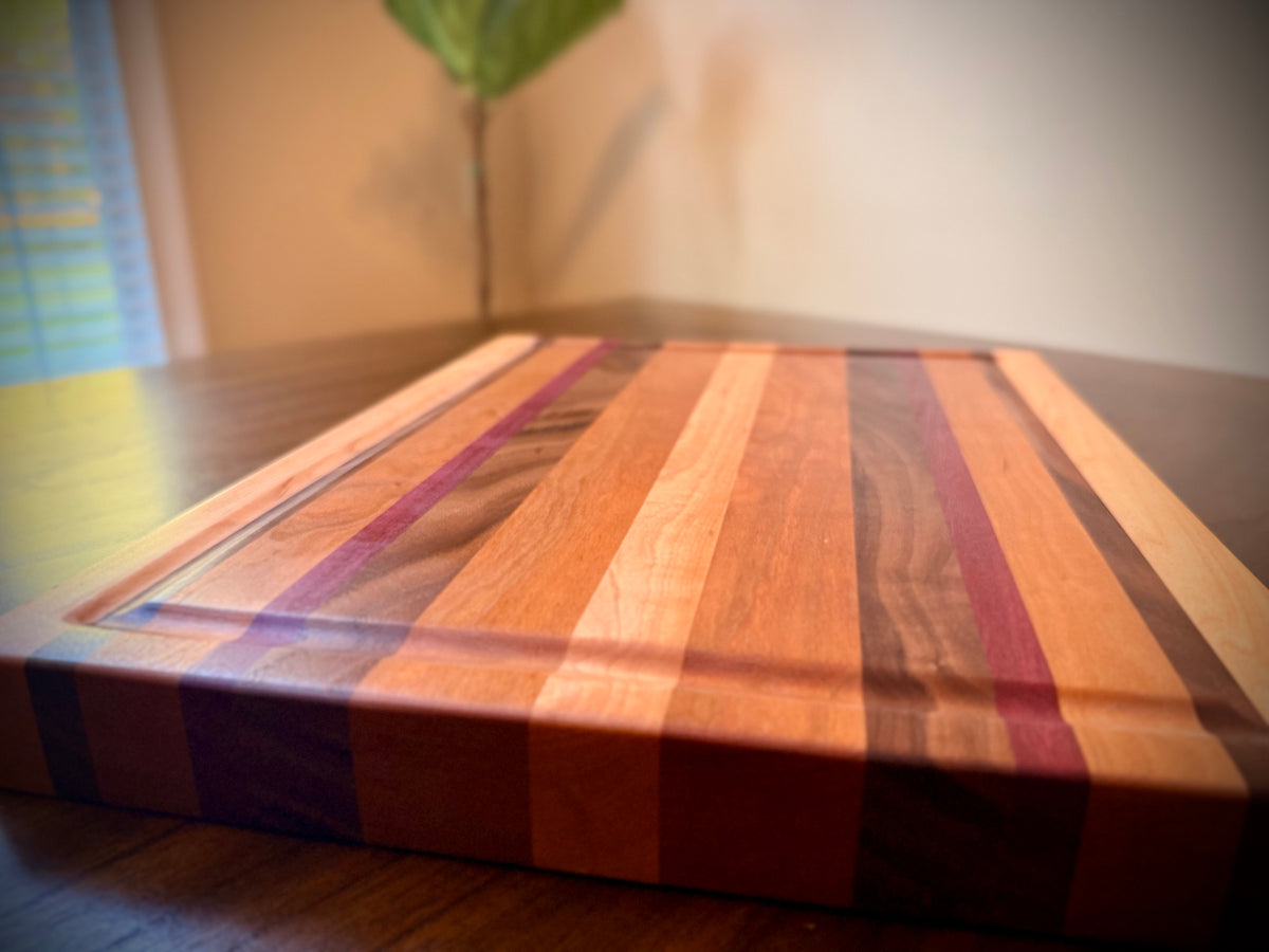 Maple, Cherry, Walnut & Purpleheart Edge-Grain Cutting Board - 15”x12”x1-1/2”