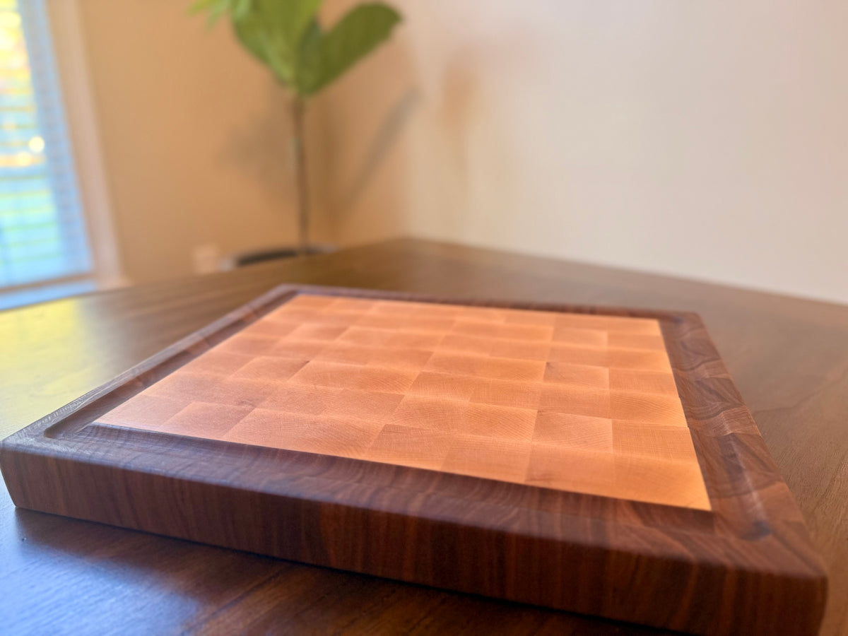 Maple & Walnut Framed End-Grain Cutting Board - 14.5”x12”x1-1/2”