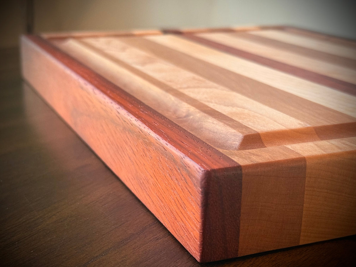 Maple, Cherry & Padauk Edge-Grain Cutting Board - 14”x10”x1-1/2”