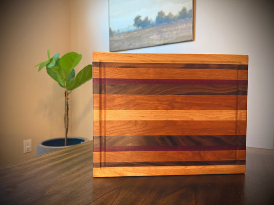 Maple, Cherry, Walnut & Purpleheart Edge-Grain Cutting Board - 15”x12”x1-1/2”