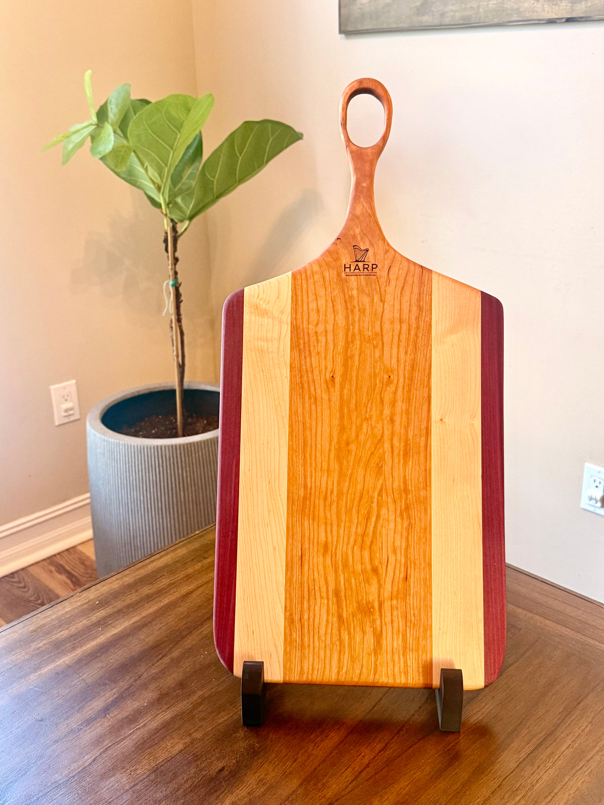 Cherry, Maple & Purpleheart Handled Serving Board - 25”x12”x5/8”