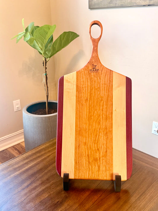 Cherry, Maple & Purpleheart Handled Serving Board - 25”x12”x5/8”