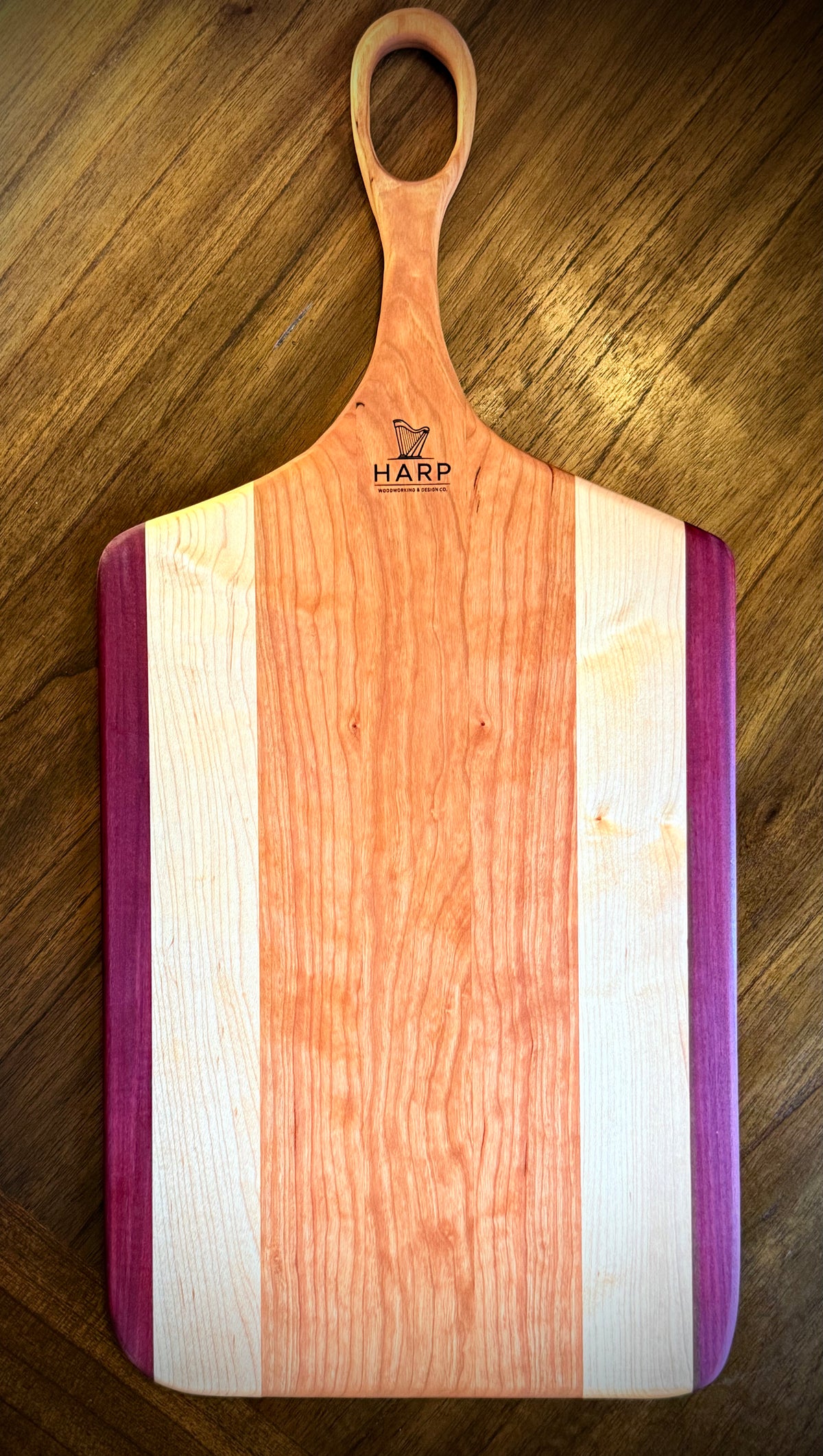 Cherry, Maple & Purpleheart Handled Serving Board - 25”x12”x5/8”