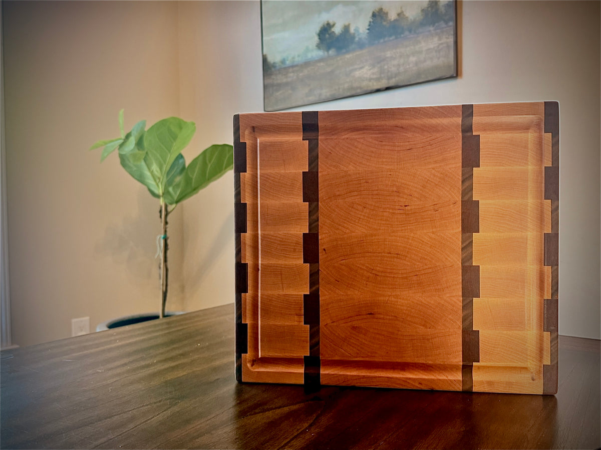 Cherry and Maple End Grain Cutting Board - 14”x12-1/2”x1-1/2”